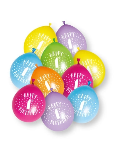 10 Ballons en Latex 23 cm (9'') Joyeux 1er Anniversaire