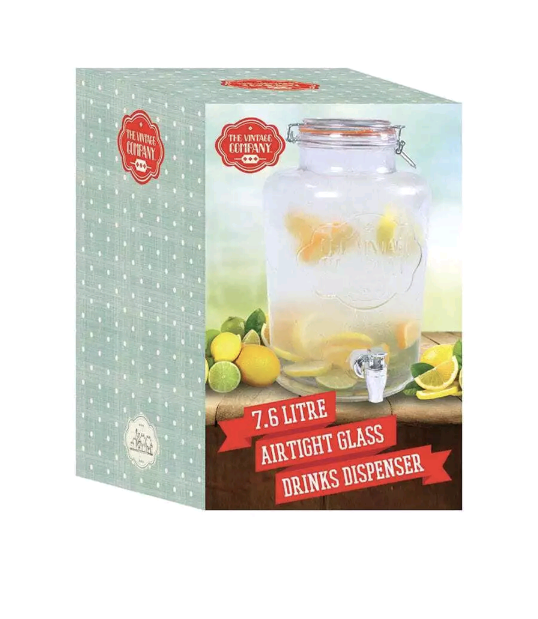 Distributeur de boissons en verre hermétique The Vintage Company 7,6 L - Transparent
