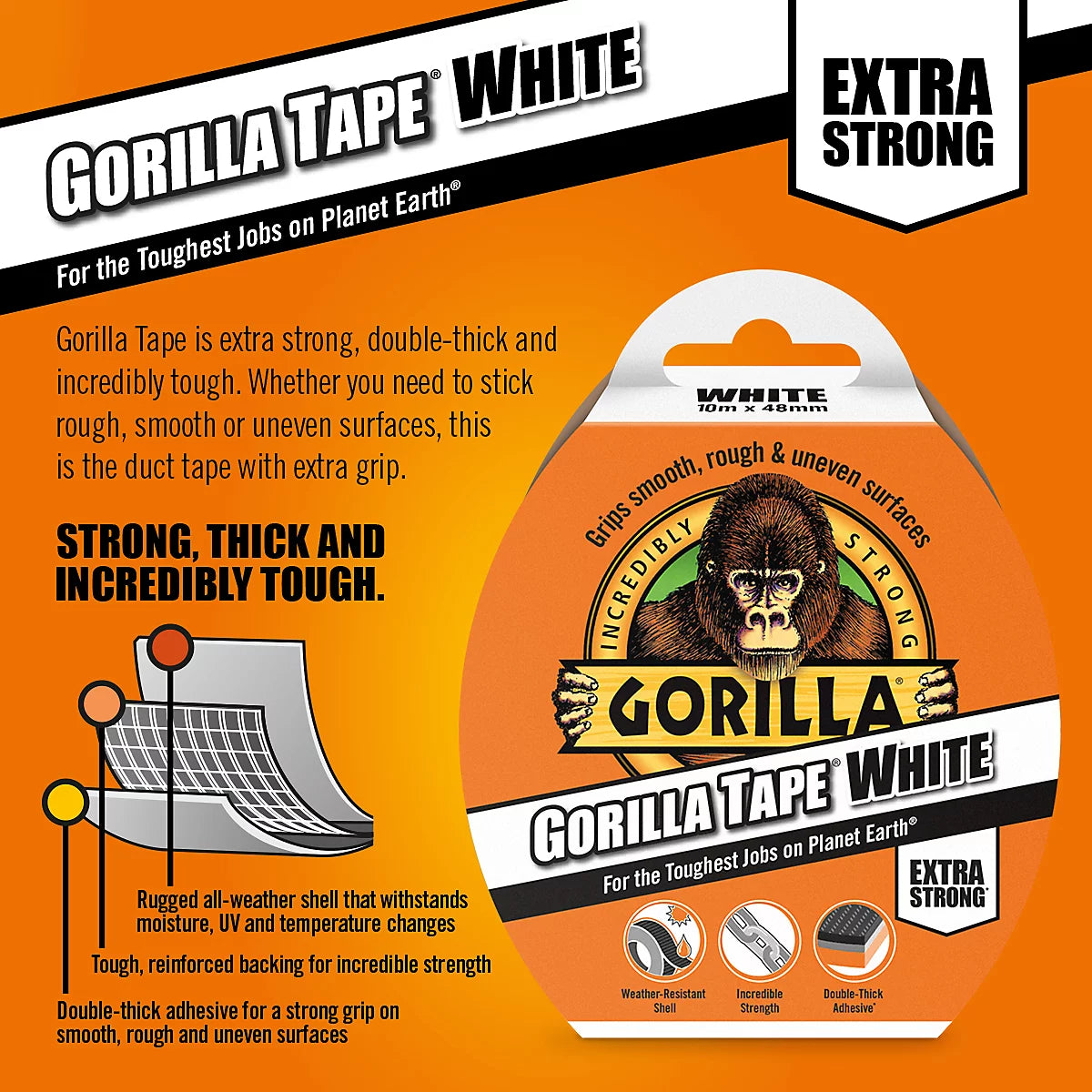 Gorilla - Ruban adhésif Gorilla 48mm x 10m Blanc