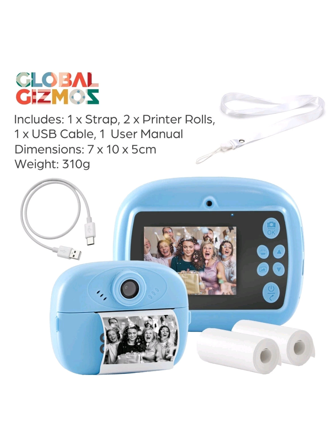 Global Gizmos Kids Camera Instant Print with Rotating Selfie Lens