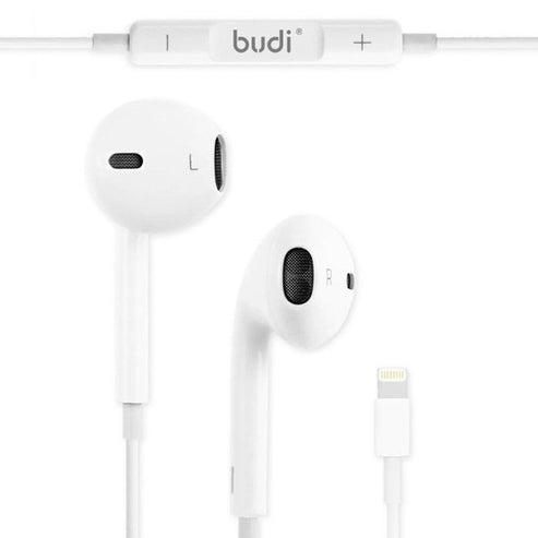 Budi Earphones For iPhone 5 to 14 True Sound 1.2M Cable 8Pin - White