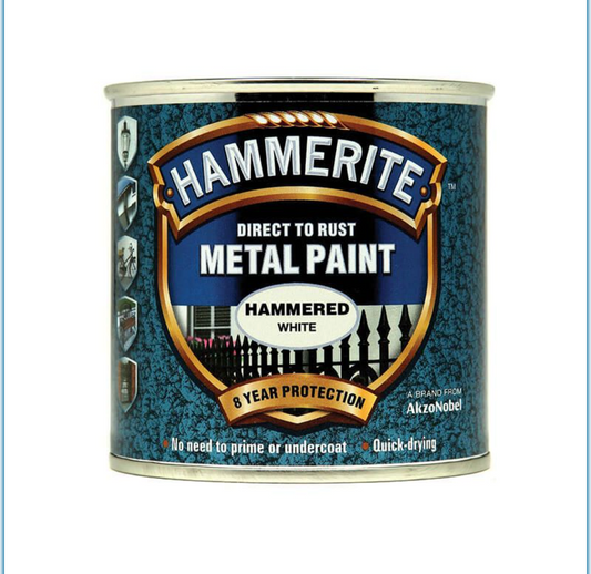 Peinture pour métaux Hammerite Direct sur Rouille Effet Martelé Blanc 250ml
