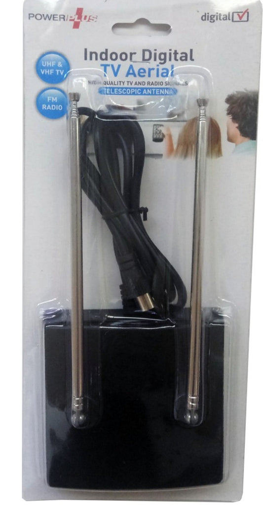 ANTENNE TV D'INTÉRIEUR NUMÉRIQUE TÉLESCOPIQUE POWER PLUS UHF & VHF TV, RADIO FM