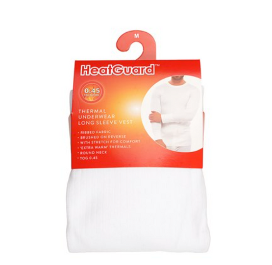 HeatGuard Mens Thermal Long Sleeve Vest 0.45 Tog Rating Sizes  M,L,XL,XXL