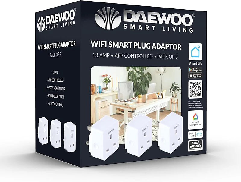 Multiprise intelligente Wi-Fi Daewoo (lot de 3) compatible Smart Life, Alexa, Google Home, Android avec surveillance de l'énergie