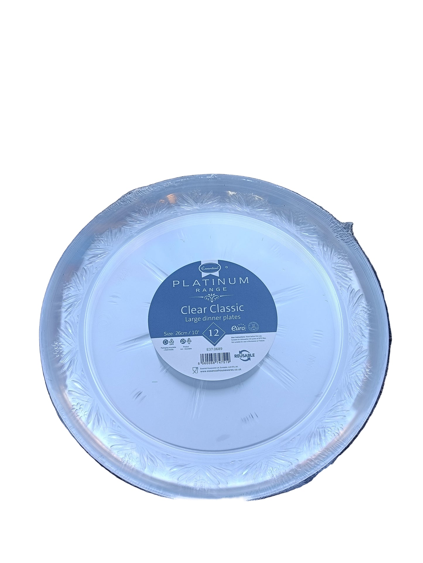 Assiettes en Plastique Essentielles Gamme Platine Classique Grande 26 cm (10 po) – Paquet de 12