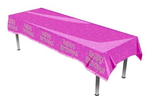Oaktree Happy Birthday Pink Colourfast Plastic Table Cover 137cm x 2.6m