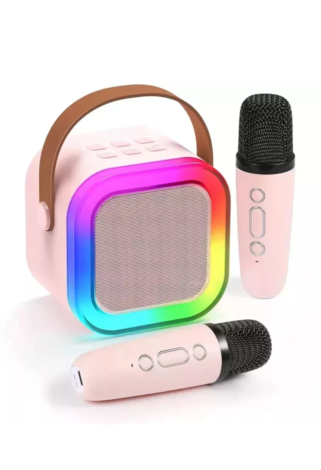 Mini Karaoke Machine Kids with 2 Microphone Portable Bluetooth Speaker with LED