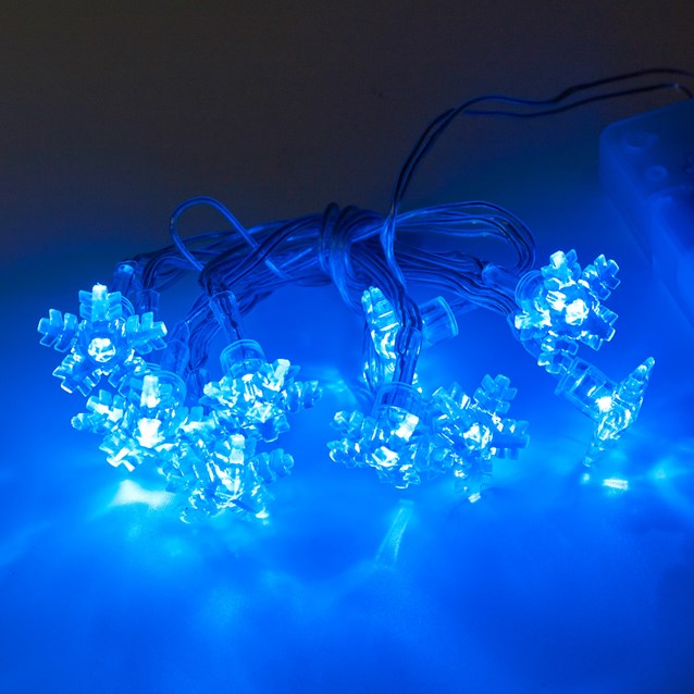 10 Blue Snowflake LED Battery Operated Lights