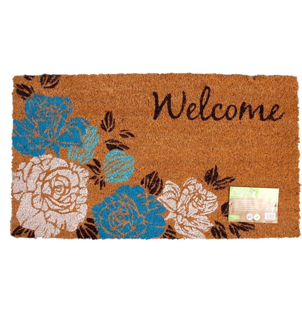Paillasson floral de bienvenue en coco naturel JVL 40 x 70 cm
