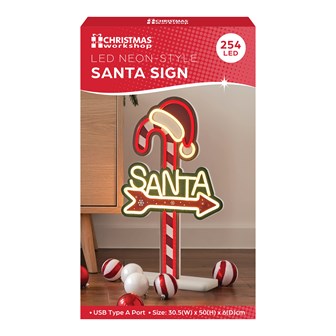 The Christmas Workshop LED Neon-Style Christmas Santa Word Sign Candy Can