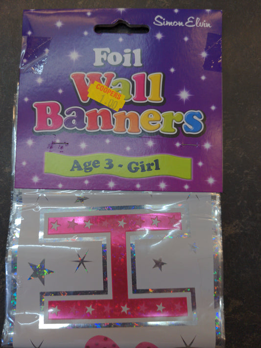Happy birthday Age 3 Birthday Banner 9 feet