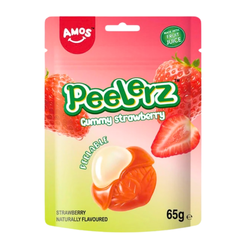 Sachet de bonbons gélifiés à la fraise Amos Peelerz 65g