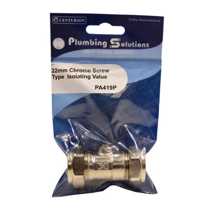 CENTURION 22mm Chrome Screw Type Isolating Valve