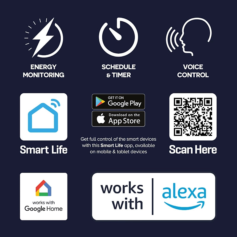 Multiprise intelligente Wi-Fi Daewoo (lot de 3) compatible Smart Life, Alexa, Google Home, Android avec surveillance de l'énergie
