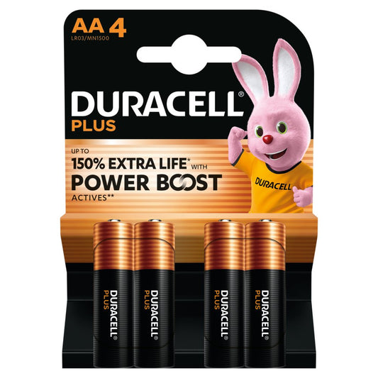 DURACELL Plus AA Batteries (4 Pack) – Power Boost Alkaline Batteries 1.5V