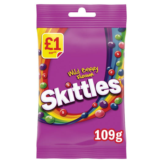 Skittles Bonbons Tendres Vegans Saveurs Fruits Sauvages Sachet de Friandises £1 PMP 109g