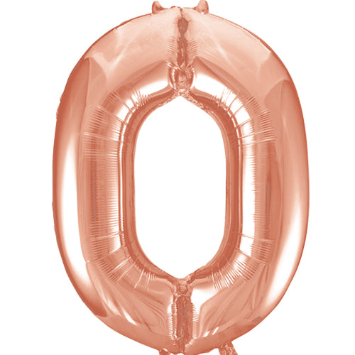 BALLON CHIFFRE 0 EN OR ROSE DE 34 POUCES UNIQUE