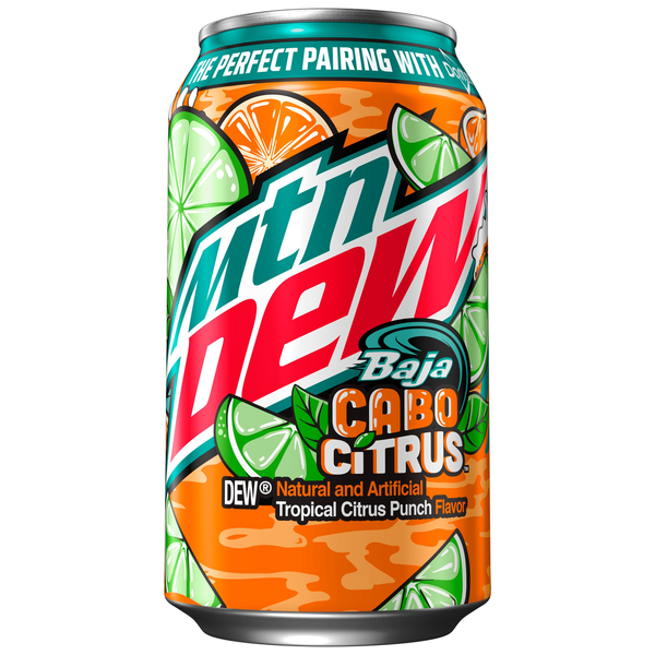 Mountain Dew Baja Cabo Citrus Tropical Citrus Punch Soda Pop 355ml (12 fl oz)