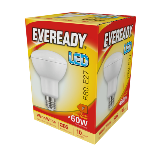 Eveready LED R80 Réflecteur E27 (Gros Culot à Vis) 806lm 8.8W 3 000K (Blanc Chaud), Boîte de 1