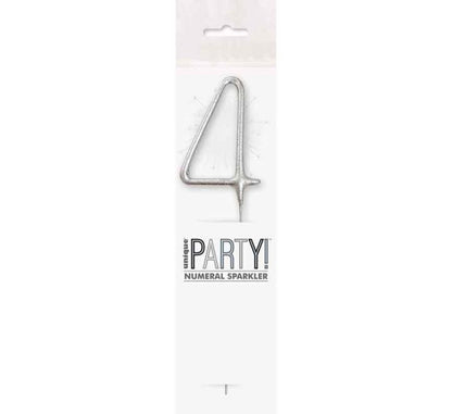 7in NUMERAL 4 SILVER GLITZ SPARKLER