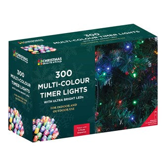 Christmas Workshop 300 LED Battery Operated Timer Light - Multi Coloured