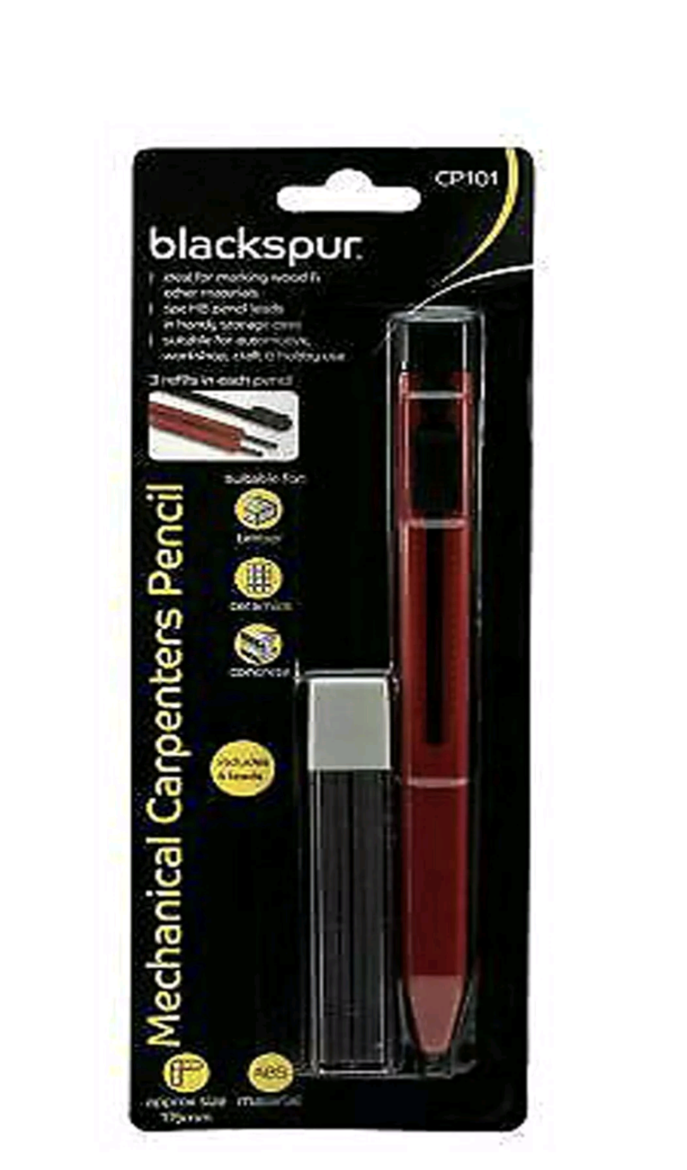 BLACKSPUR Crayon de charpentier mécanique à recharge automatique avec clip de poche, 3 mines