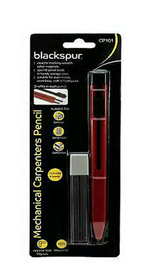 BLACKSPUR Crayon de charpentier mécanique à recharge automatique avec clip de poche, 3 mines