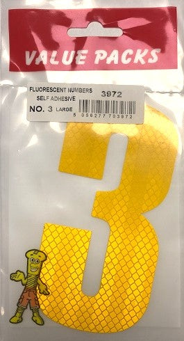 3972 - SANELF3 - NUMBER 3 EXTRA LARGE FLUORESCENT SELF ADHESIVE (17cm x 11cm)