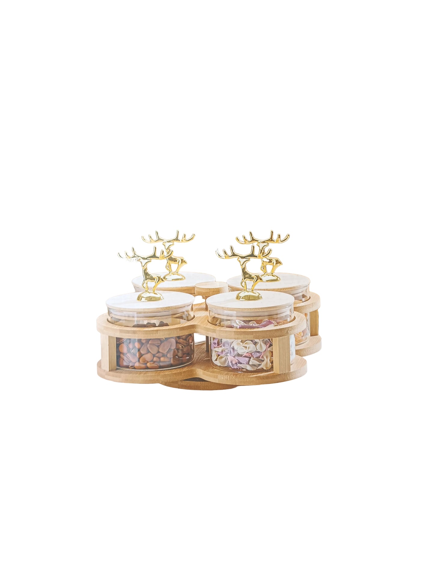 Four Jar Glass Storage with wooden stand
