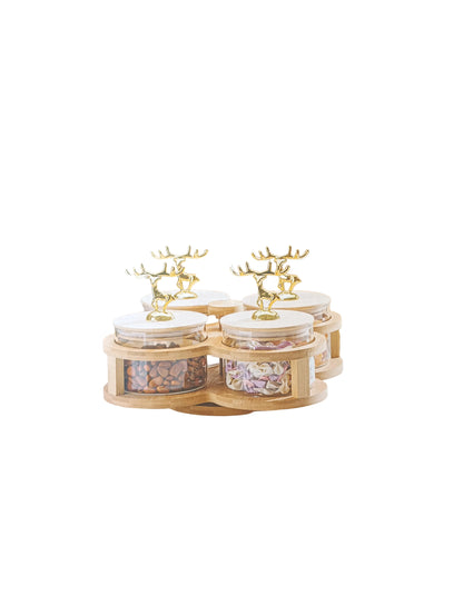Four Jar Glass Storage with wooden stand