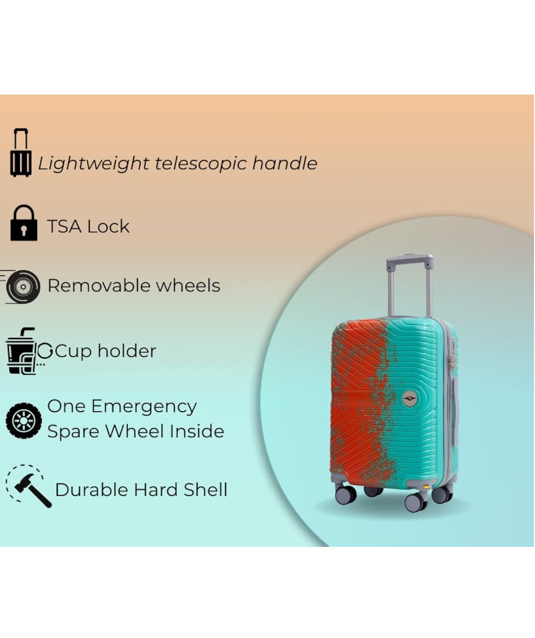 CBA Cabin Luggage – 56cm Lightweight Suitcase (50cm Without Wheels, Airline Compliant) Blue & Orange