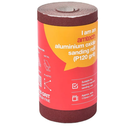 Rouleau de ponçage en oxyde d'aluminium Amtech P120 (grain moyen) (115 mm x 500 cm)