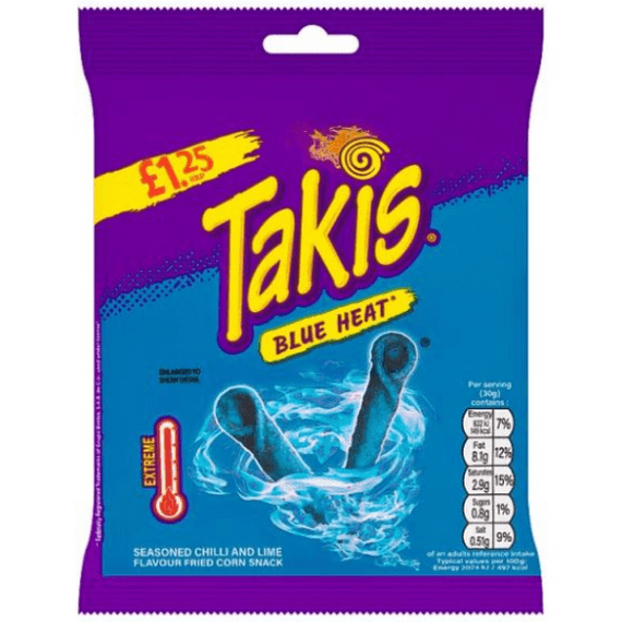 TAKIS Blue Heat Chilli & Lime Flavour Fried Corn Snack 55g