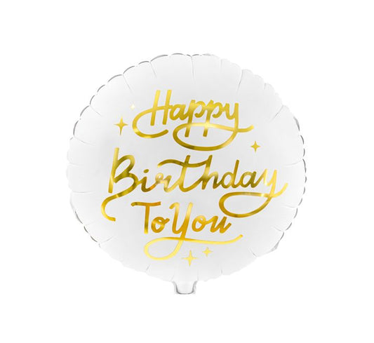 35cm/14in  WHITE HAPPY BIRTHDAY TO YOU FOIL BALLOON