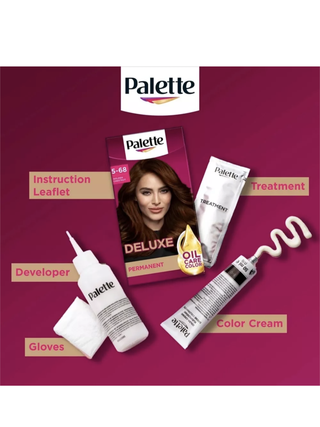 Palette Deluxe Permanent Hair Dye Golden Chestnut 5-68 - 100% Grey Coverage