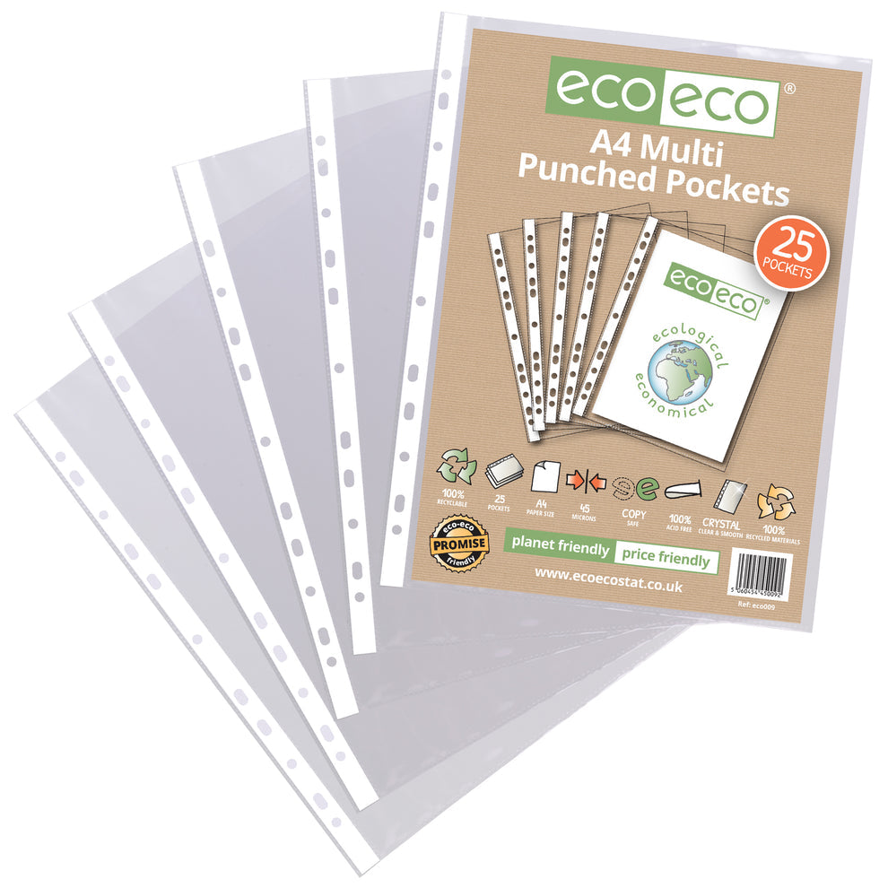 Pochettes perforées 25 intercalaires A4 recyclées 100 % écologiques