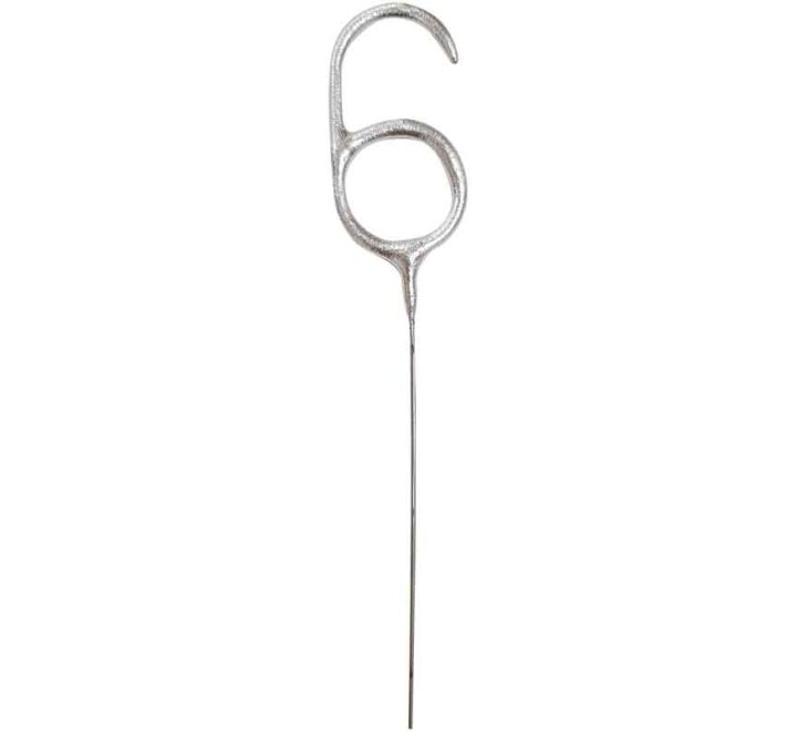7in NUMERAL 6 SILVER GLITZ SPARKLER