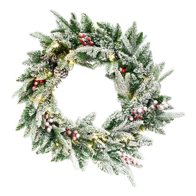 The Christmas Workshop Premium 60cm Pre-Lit Christmas Wreath / Indoor or Outdoor Use / 35 Warm White LED Lights