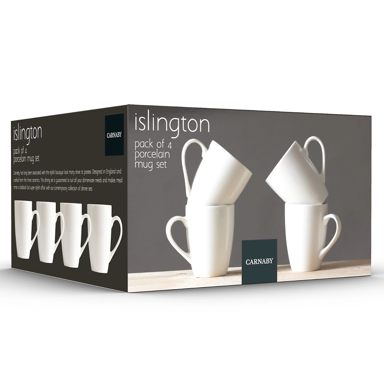 Carnaby Islington White Porcelain Mugs Set of 4 Ceramic Coffee & Tea Kitchen Mug Gift Sets