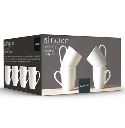 Carnaby Islington White Porcelain Mugs Set of 4 Ceramic Coffee & Tea Kitchen Mug Gift Sets