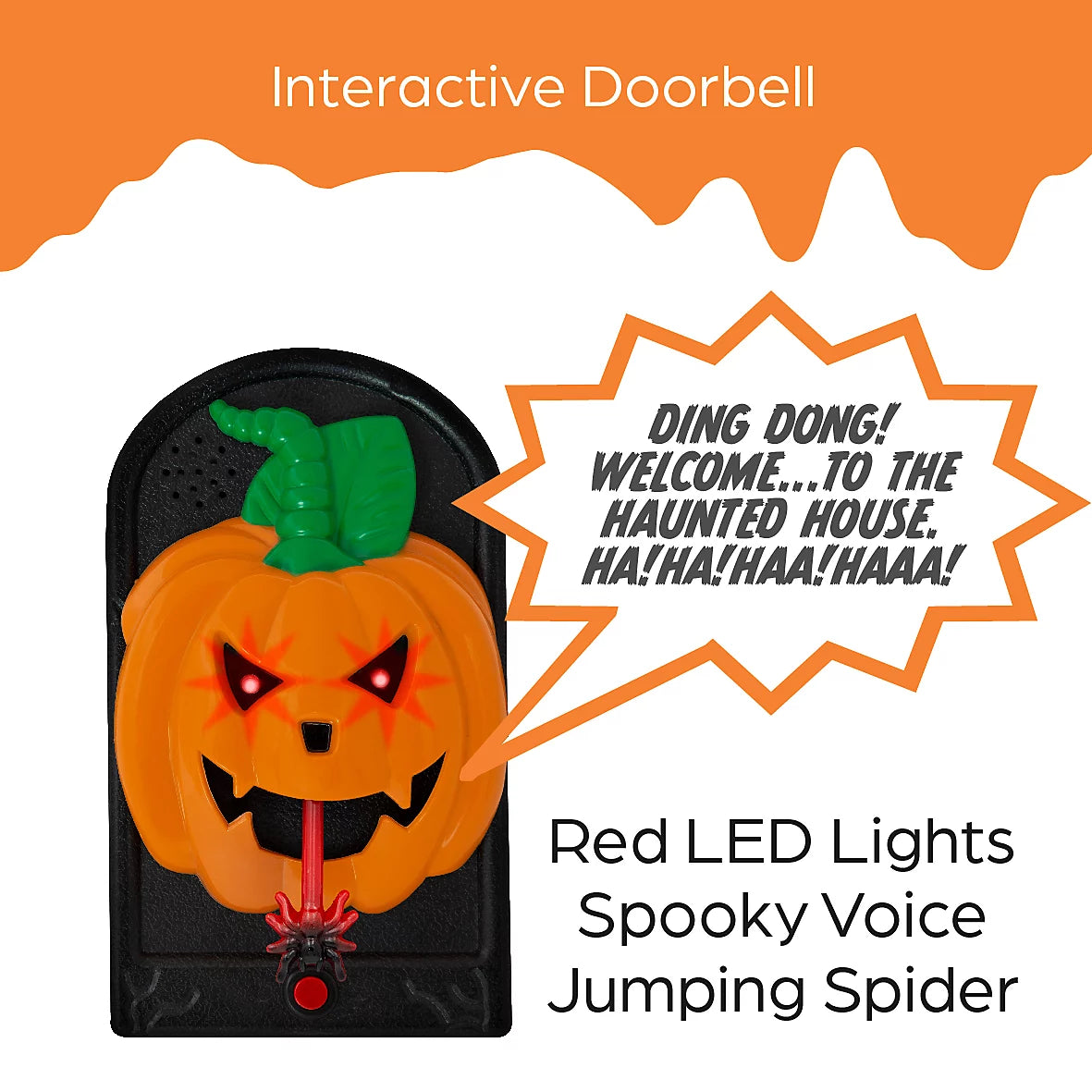 Global Gizmos Halloween Doorbell Decoration / Pumpkin Design / Glowing LED and Spooky Sound Effects