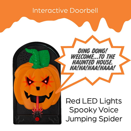Global Gizmos Halloween Doorbell Decoration / Pumpkin Design / Glowing LED and Spooky Sound Effects