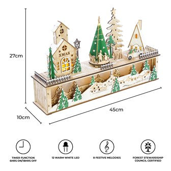 The Christmas Workshop LED Musical Wooden Christmas Village Scene Decoration