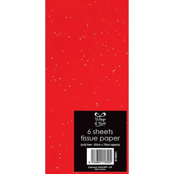 Eurowrap Red Glitter Tissue Paper 5 Sheets