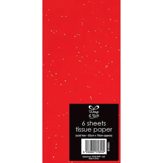 Eurowrap Red Glitter Tissue Paper 5 Sheets