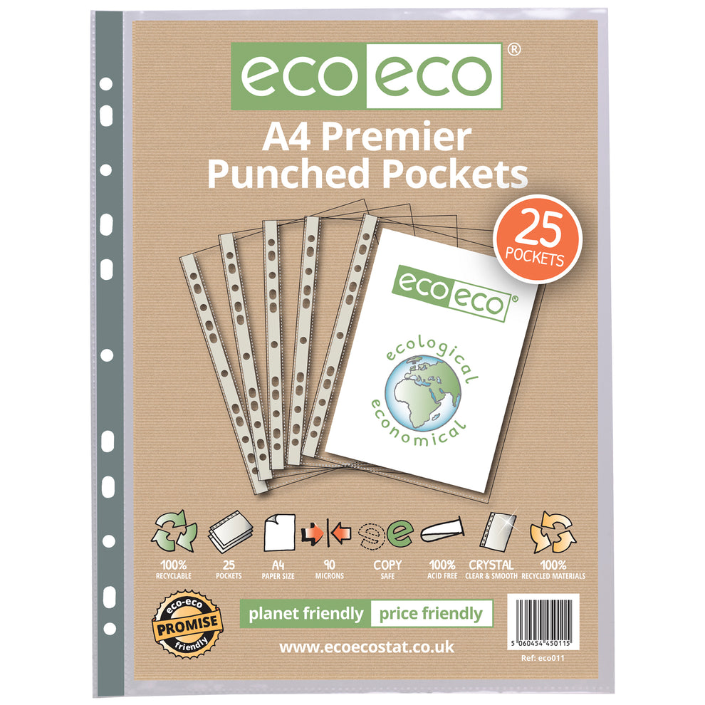 Eco A4 100% Recycled Bag 25 Premier Multi Punched Pockets