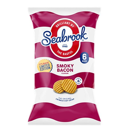 C SEABROOK CRINKLE CUT SMOKY BACON M’PACK CRISPS 6pk