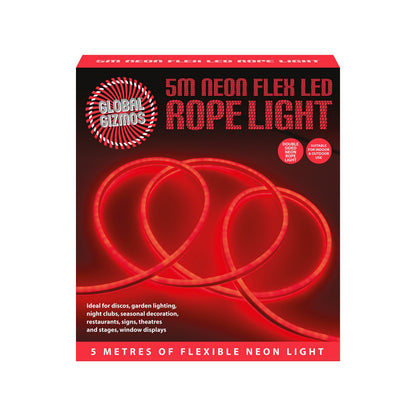 Global Gizmos 47510 5 Metre LED Strip Lights / Flexible Rope Lights / Neon Style Glow / Great for Bedrooms & TV Backlight / Indoors or Outdoors / Red Colour