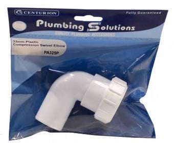 CENTURION PLUMBING SOLUTIONS 32mm PLASTIC COMPRESSION SWIVEL ELBOW
